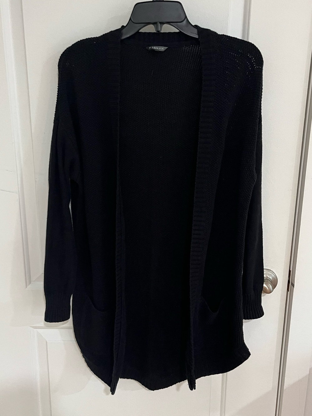 Hannah Black Open-Front Knit Cardigan